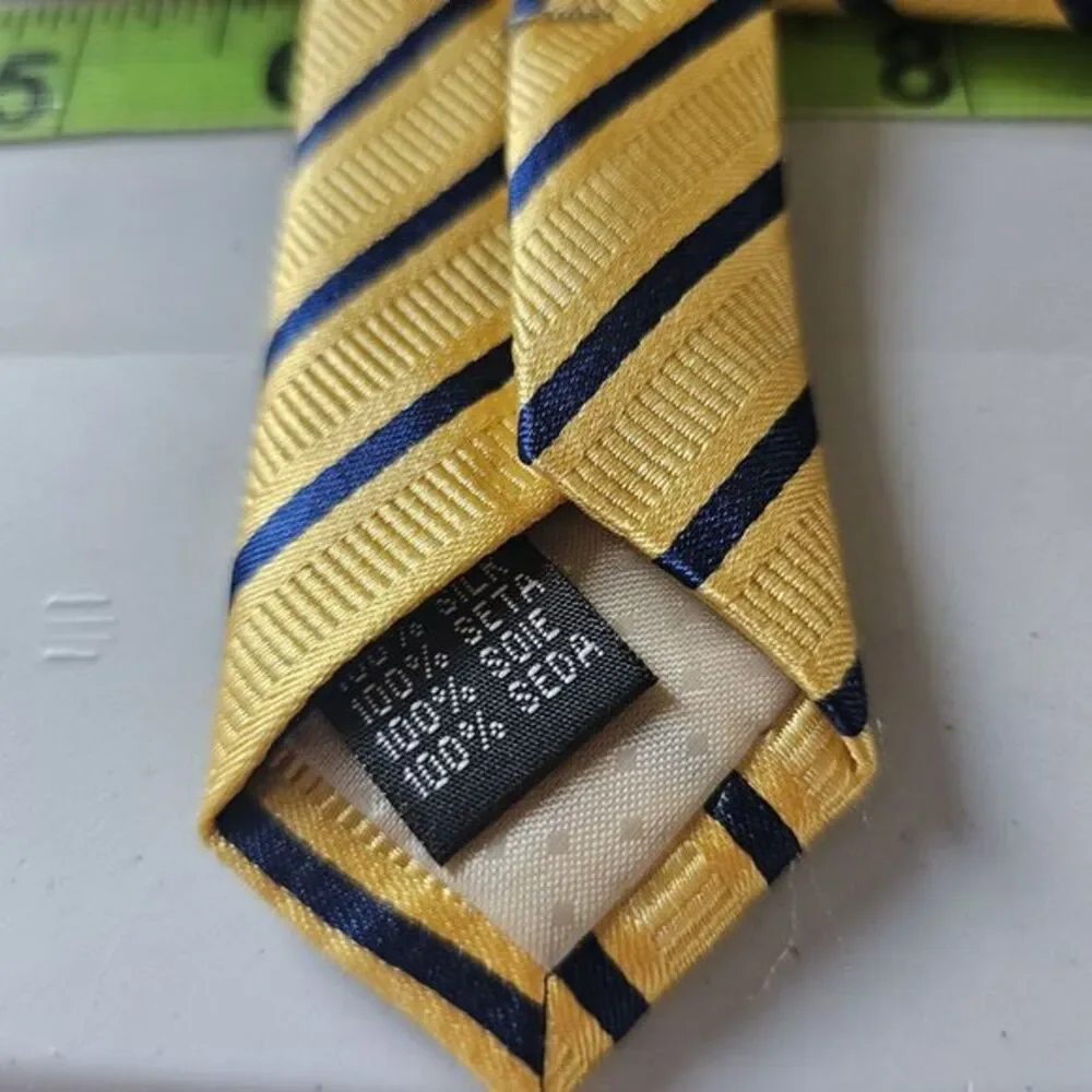 YVES SAINT LAURENT Gold Blue STRIPED 100% SILK Neck Tie‎ Professional Casual